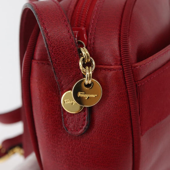 Salvatore Ferragamo Vala Shoulder Bag Leather Red Gold Auth 182294