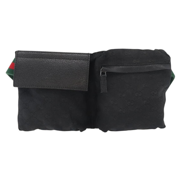 GUCCI GG Canvas Web Sherry Line Gürteltasche Schwarz Silber 28566 Auth 182295