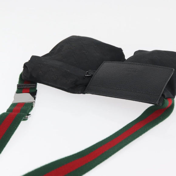 GUCCI GG Canvas Web Sherry Line Gürteltasche Schwarz Silber 28566 Auth 182295