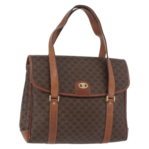 CELINE Macadam Canvas Hand Bag PVC Leather Brown Gold Auth 182298