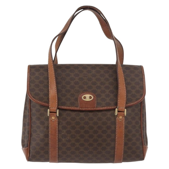 CELINE Macadam Canvas Hand Bag PVC Leather Brown Gold Auth 182298