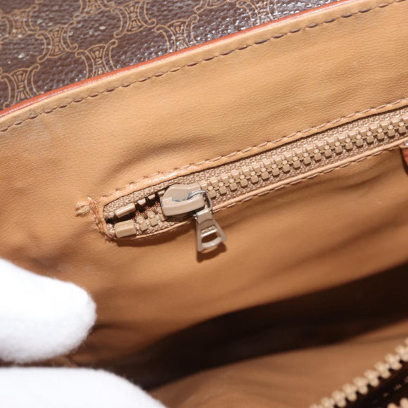 CELINE Macadam Canvas Hand Bag PVC Leather Brown Gold Auth 182298