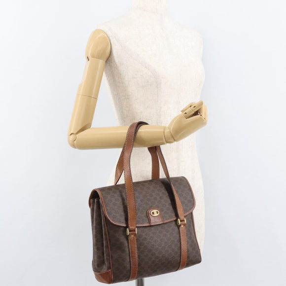 CELINE Macadam Canvas Hand Bag PVC Leather Brown Gold Auth 182298