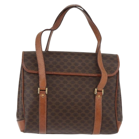 CELINE Macadam Canvas Hand Bag PVC Leather Brown Gold Auth 182298