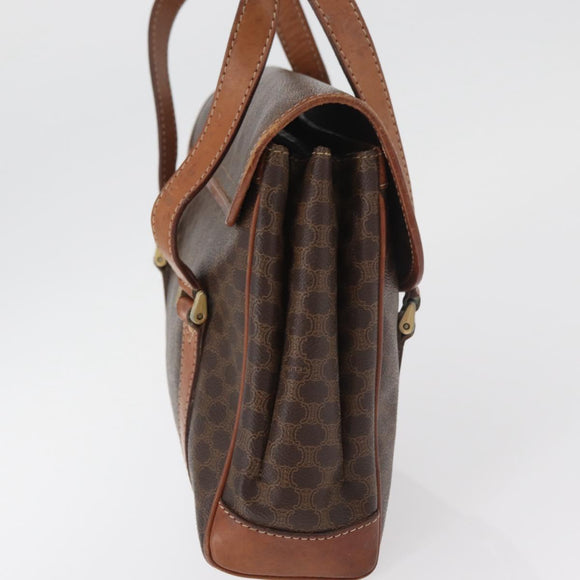 CELINE Macadam Canvas Hand Bag PVC Leather Brown Gold Auth 182298