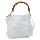GUCCI Bamboo Shoulder Bag Leather 2way White Gold 001 2113 1638 Auth 182303-1
