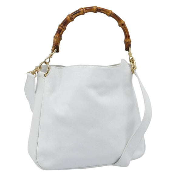GUCCI Bamboo Shoulder Bag Leather 2way White Gold 001 2113 1638 Auth 182303