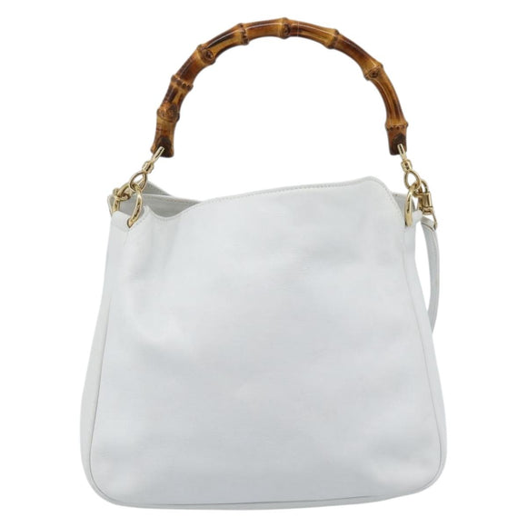 GUCCI Bamboo Shoulder Bag Leather 2way White Gold 001 2113 1638 Auth 182303