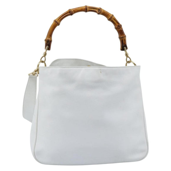 GUCCI Bamboo Shoulder Bag Leather 2way White Gold 001 2113 1638 Auth 182303