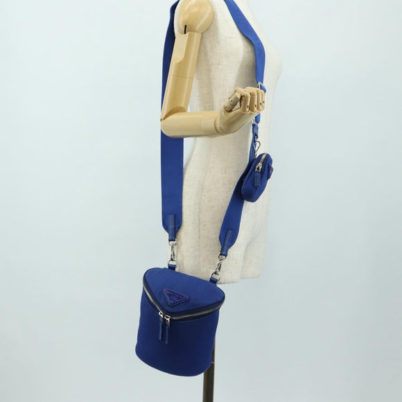 PRADA Shoulder Bag Canvas Blue Silver Auth 182306M
