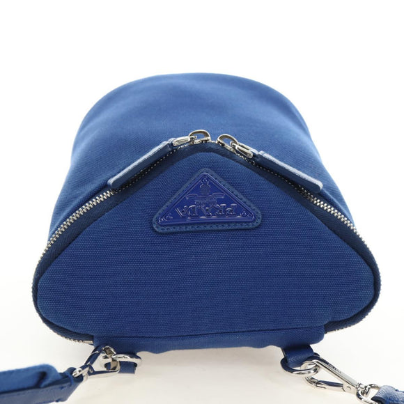 PRADA Shoulder Bag Canvas Blue Silver Auth 182306M