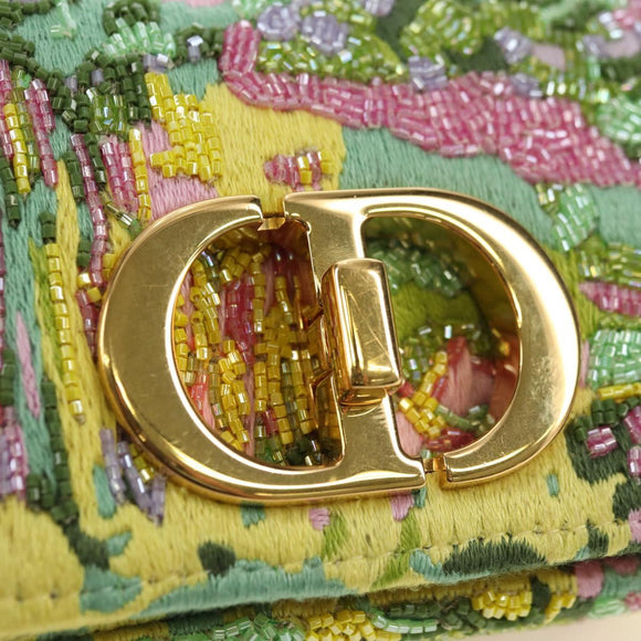 Christian Dior Caro Chain Shoulder Bag Canvas Beads Green Gold Auth 182308SM