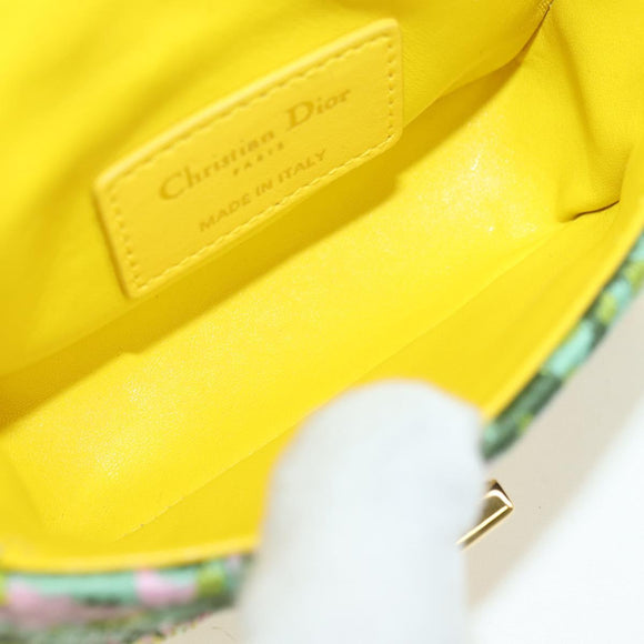 Christian Dior Caro Chain Shoulder Bag Canvas Beads Green Gold Auth 182308SM
