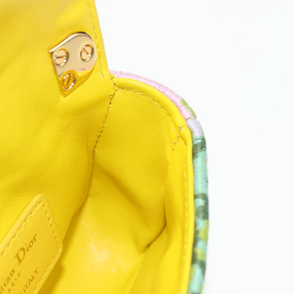 Christian Dior Caro Chain Shoulder Bag Canvas Beads Green Gold Auth 182308SM