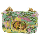 Christian Dior Caro Chain Shoulder Bag Canvas Beads Green Gold Auth 182308SM-2