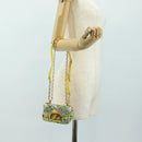 Christian Dior Caro Chain Shoulder Bag Canvas Beads Green Gold Auth 182308SM-21