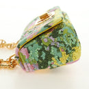 Christian Dior Caro Chain Shoulder Bag Canvas Beads Green Gold Auth 182308SM-4