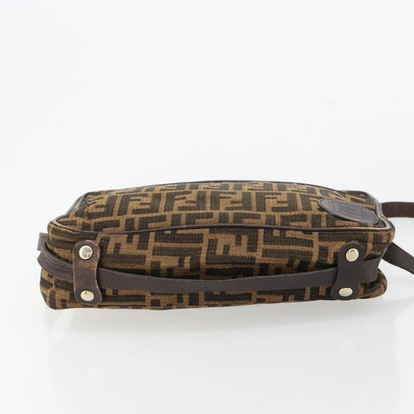 FENDI Zucca Canvas Umhängetasche Schwarz Braun Auth 182351