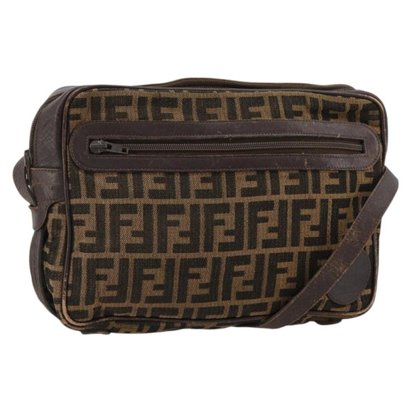 FENDI Zucca Canvas Umhängetasche Schwarz Braun Auth 182351