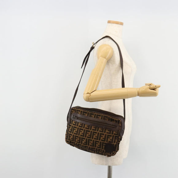 FENDI Zucca Canvas Umhängetasche Schwarz Braun Auth 182351