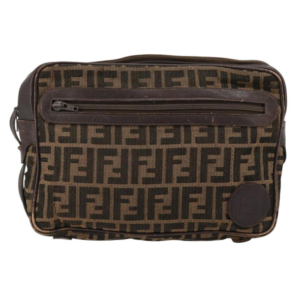 FENDI Zucca Canvas Umhängetasche Schwarz Braun Auth 182351