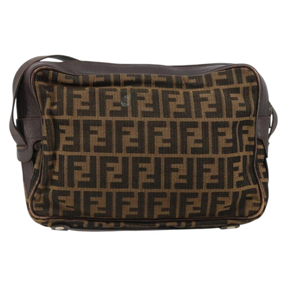 FENDI Zucca Canvas Umhängetasche Schwarz Braun Auth 182351