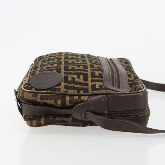 FENDI Zucca Canvas Umhängetasche Schwarz Braun Auth 182351