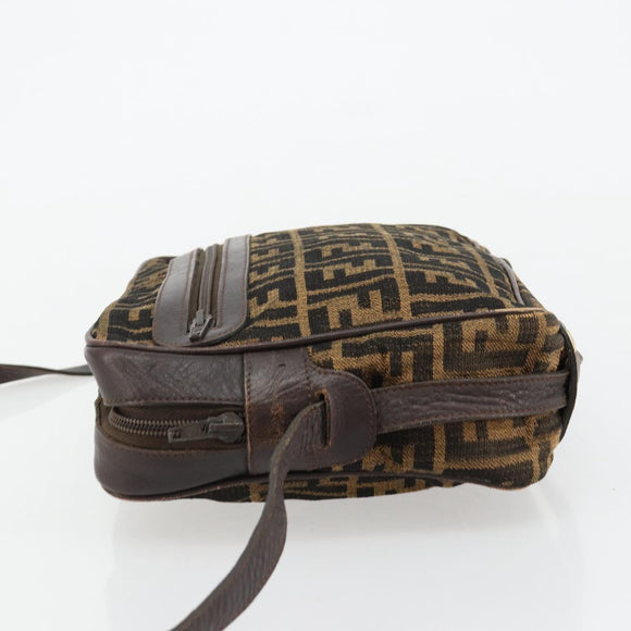 FENDI Zucca Canvas Umhängetasche Schwarz Braun Auth 182351