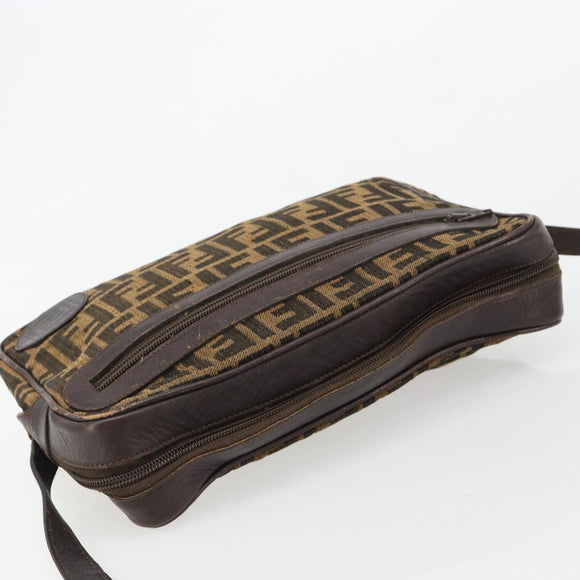 FENDI Zucca Canvas Umhängetasche Schwarz Braun Auth 182351