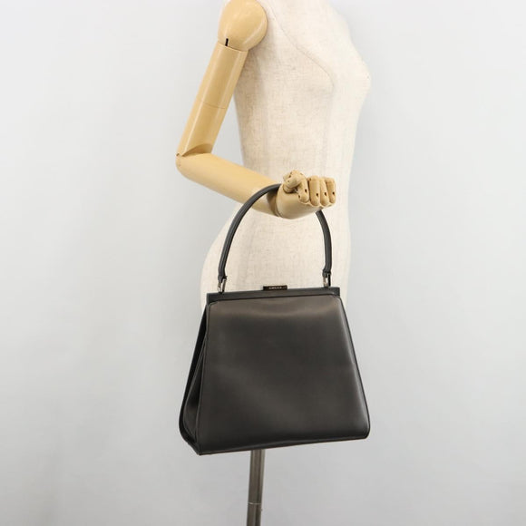 GUCCI Hand Bag Leather Black Silver 000 2046 0300 Auth 182352