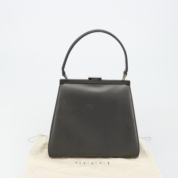 GUCCI Hand Bag Leather Black Silver 000 2046 0300 Auth 182352