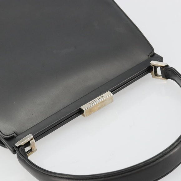 GUCCI Hand Bag Leather Black Silver 000 2046 0300 Auth 182352