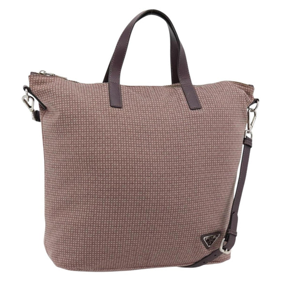 PRADA Handtasche Canvas 2way Rot Silber Auth 182354