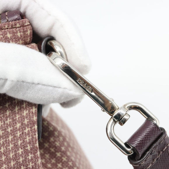 PRADA Handtasche Canvas 2way Rot Silber Auth 182354