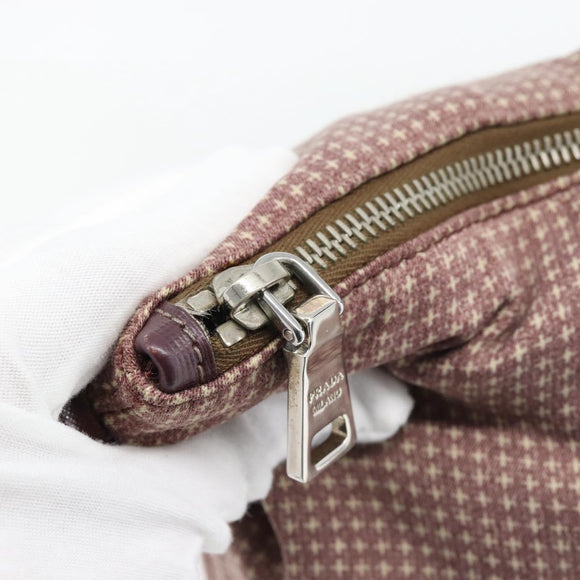 PRADA Handtasche Canvas 2way Rot Silber Auth 182354