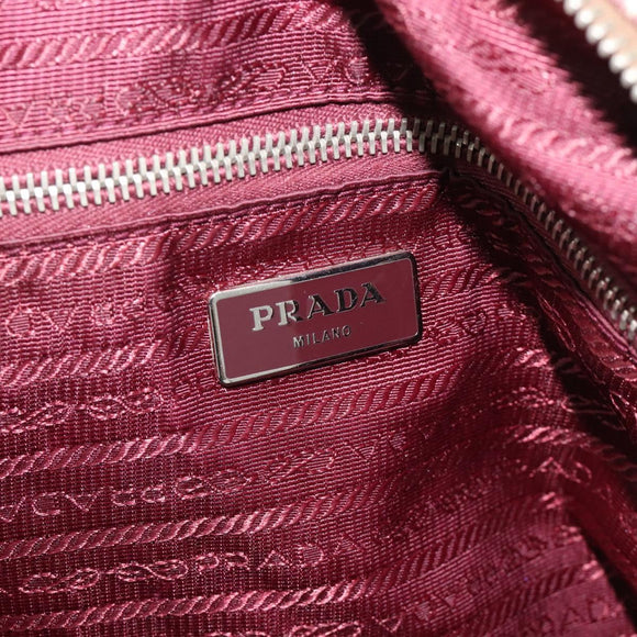 PRADA Handtasche Canvas 2way Rot Silber Auth 182354
