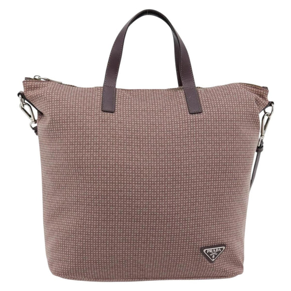 PRADA Handtasche Canvas 2way Rot Silber Auth 182354