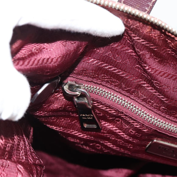 PRADA Handtasche Canvas 2way Rot Silber Auth 182354