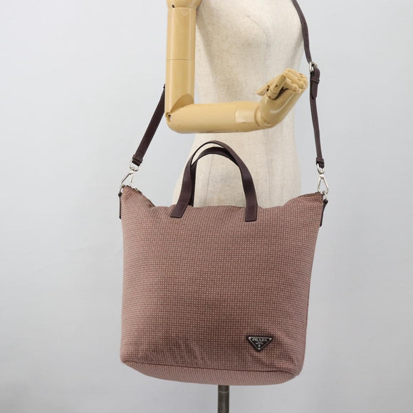 PRADA Handtasche Canvas 2way Rot Silber Auth 182354