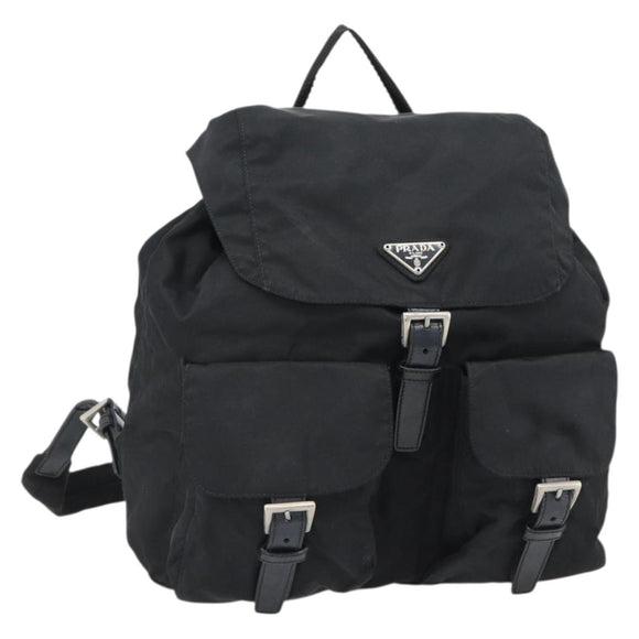 PRADA Backpack Nylon Black Silver Auth 182355
