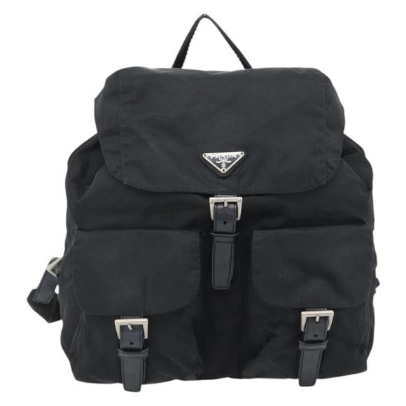 PRADA Backpack Nylon Black Silver Auth 182355