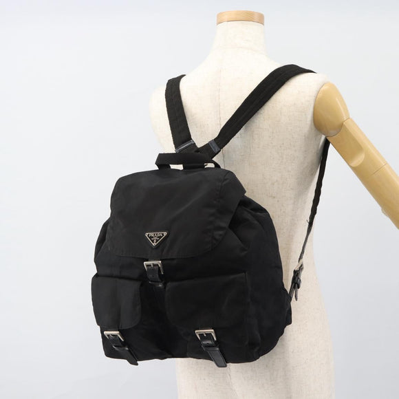 PRADA Backpack Nylon Black Silver Auth 182355