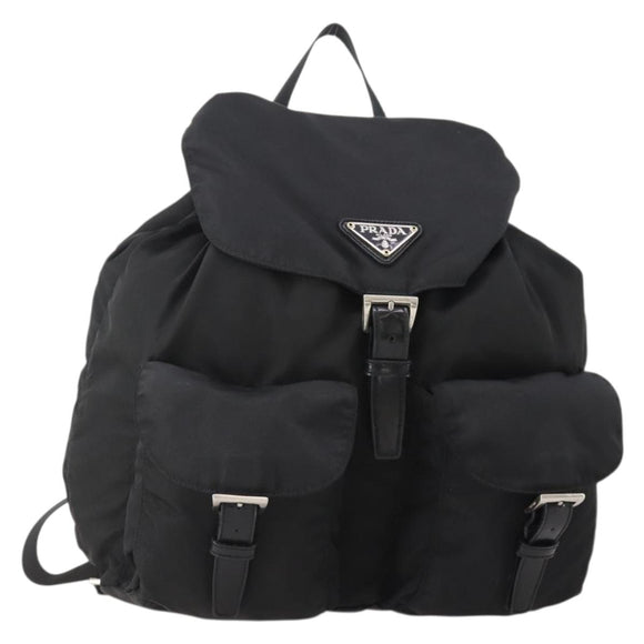 PRADA Backpack Nylon Black Silver Auth 182356