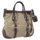 PRADA Handtasche Canvas Leder 2-Wege Beige Silber Auth 182357-1