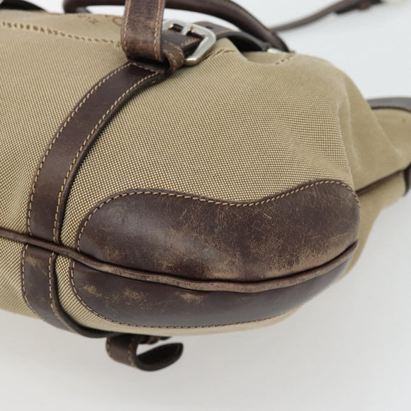PRADA Handtasche Canvas Leder 2-Wege Beige Silber Auth 182357