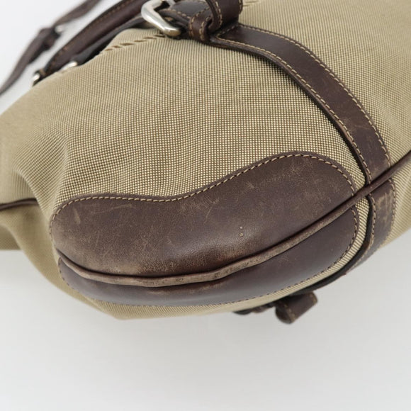 PRADA Handtasche Canvas Leder 2-Wege Beige Silber Auth 182357