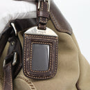 PRADA Handtasche Canvas Leder 2-Wege Beige Silber Auth 182357-14