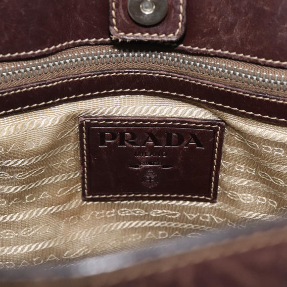 PRADA Handtasche Canvas Leder 2-Wege Beige Silber Auth 182357