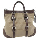 PRADA Handtasche Canvas Leder 2-Wege Beige Silber Auth 182357-2