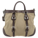 PRADA Handtasche Canvas Leder 2-Wege Beige Silber Auth 182357-3